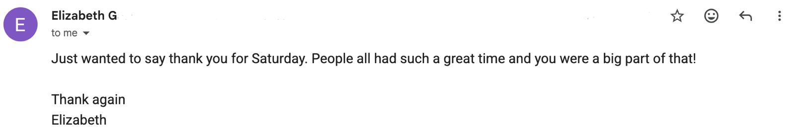 Email message from Elizabeth
